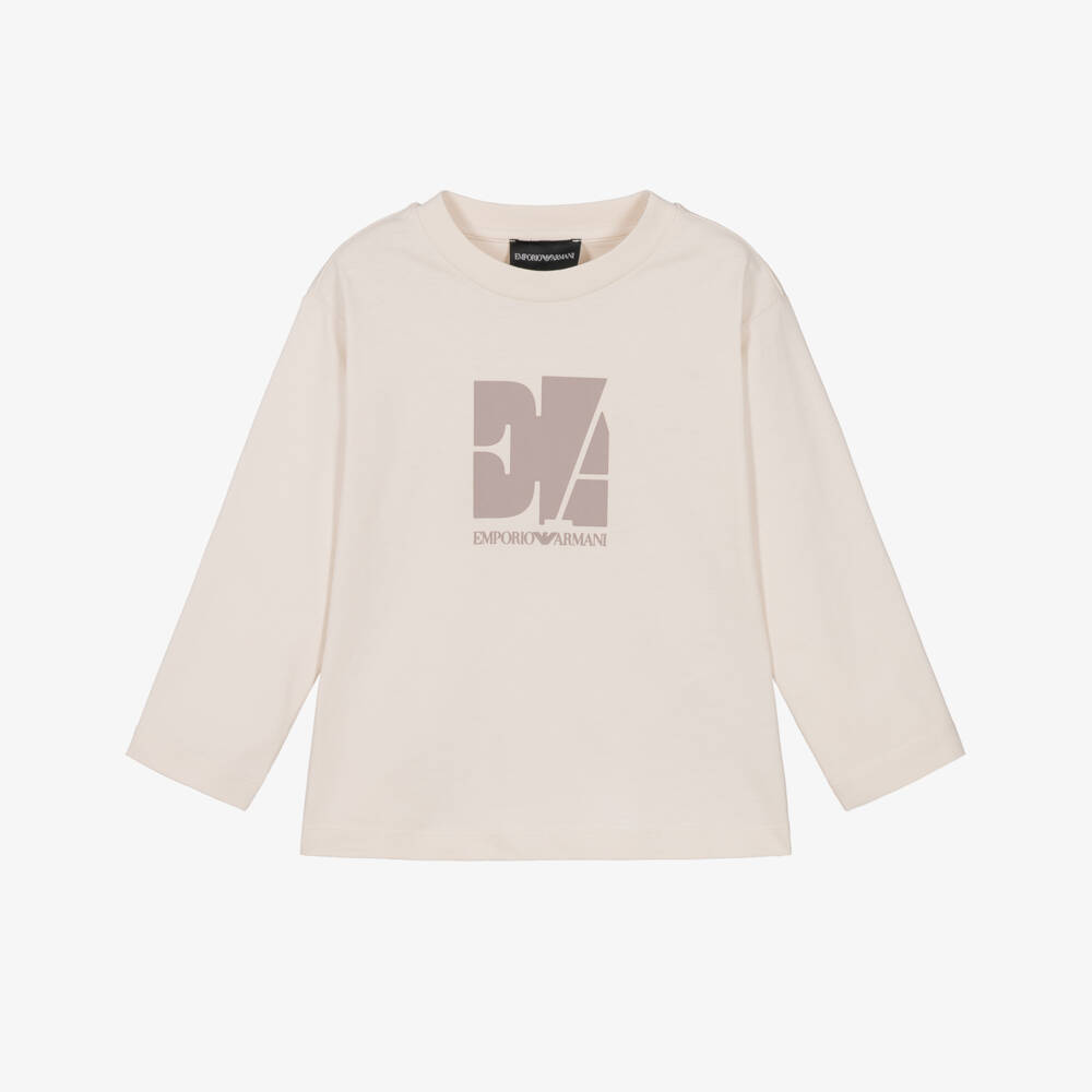 Emporio Armani-Boys Ivory Cotton Top with Graphic Logo | Childrensalon