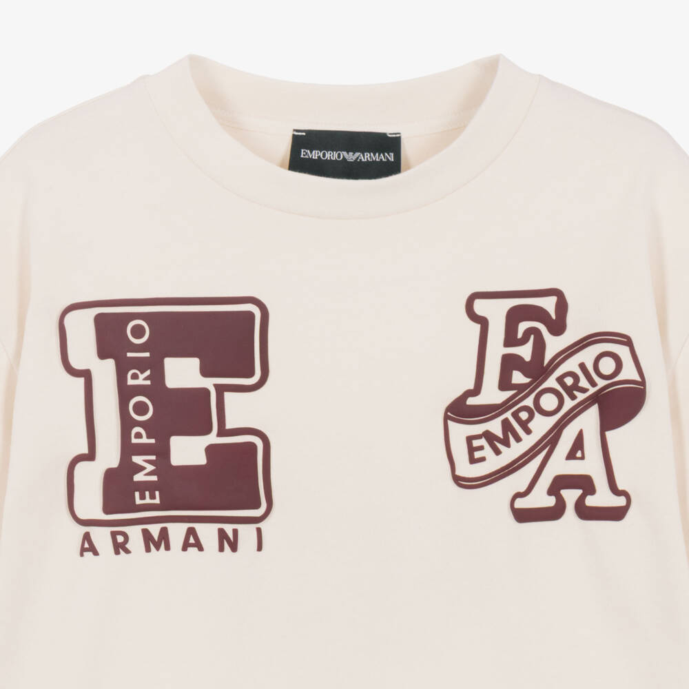 Emporio Armani-Boys Ivory Cotton Varsity Logo T-Shirt | Childrensalon