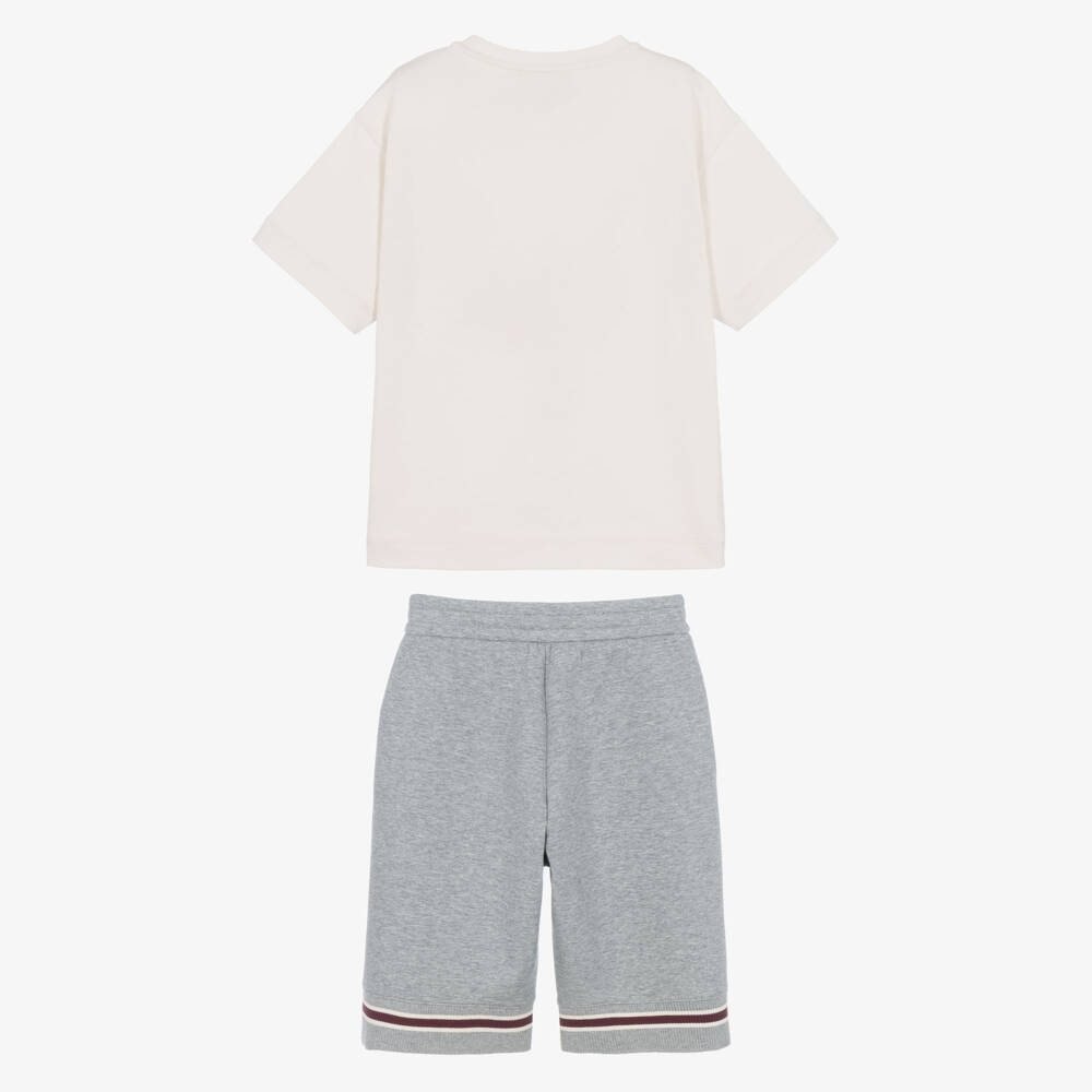 Emporio Armani-Boys Ivory & Grey Varsity Shorts Set | Childrensalon