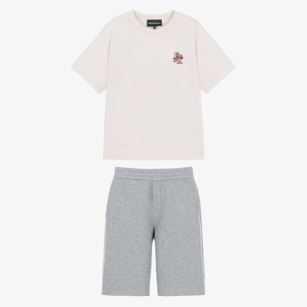 Emporio Armani-Boys Ivory & Grey Varsity Shorts Set | Childrensalon