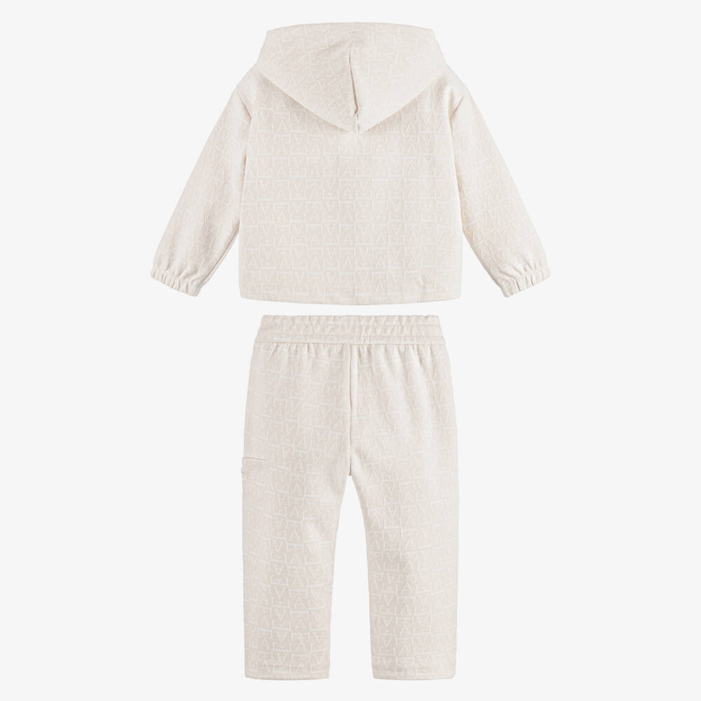 Emporio Armani-Boys Ivory Jacquard Monogram Tracksuit | Childrensalon