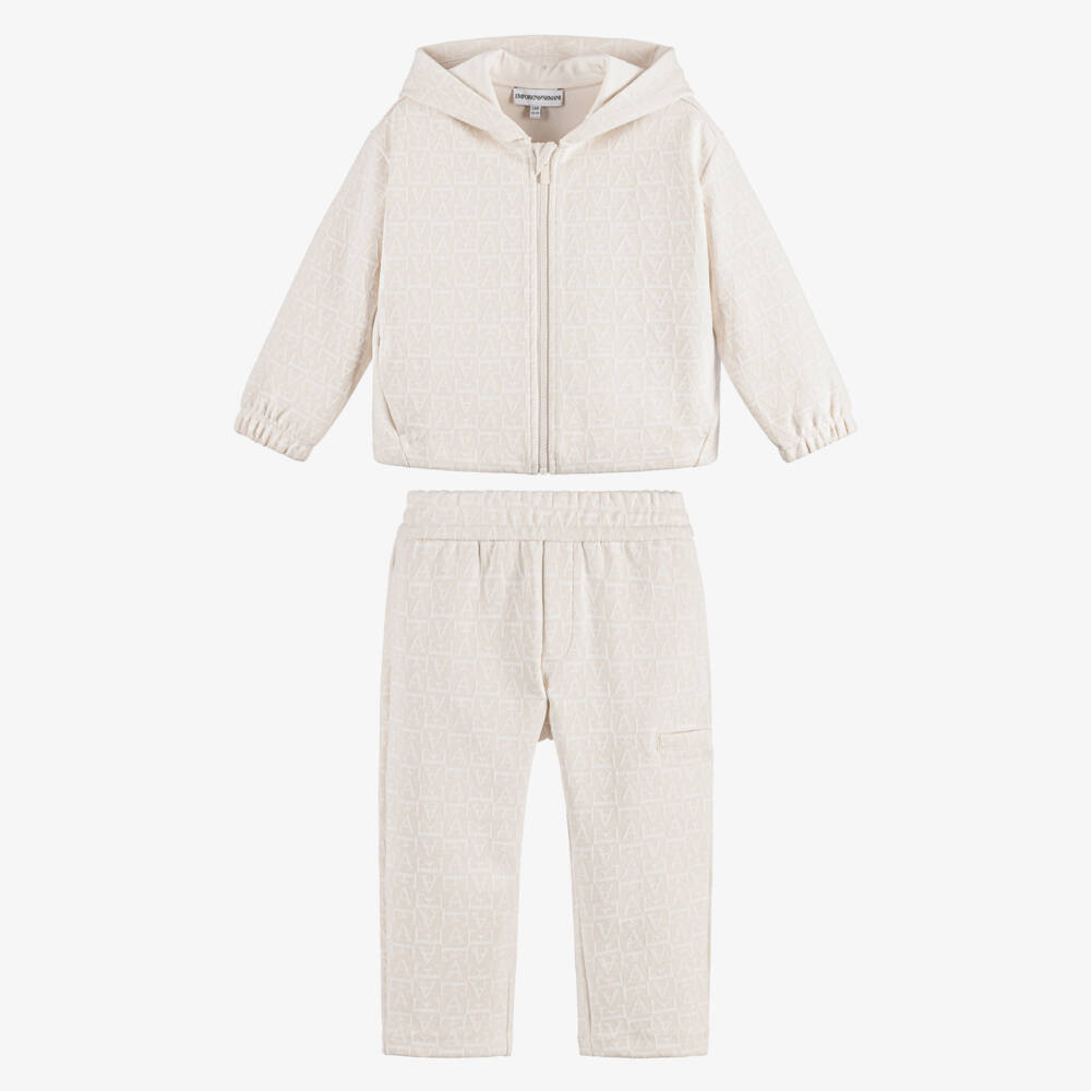 Emporio Armani-Boys Ivory Jacquard Monogram Tracksuit | Childrensalon