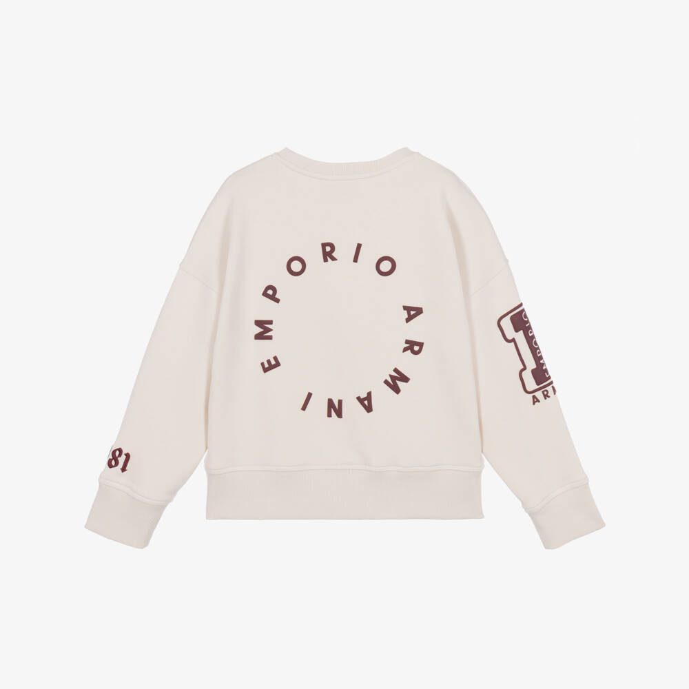 Emporio Armani-Boys Ivory Varsity Logo Sweatshirt | Childrensalon