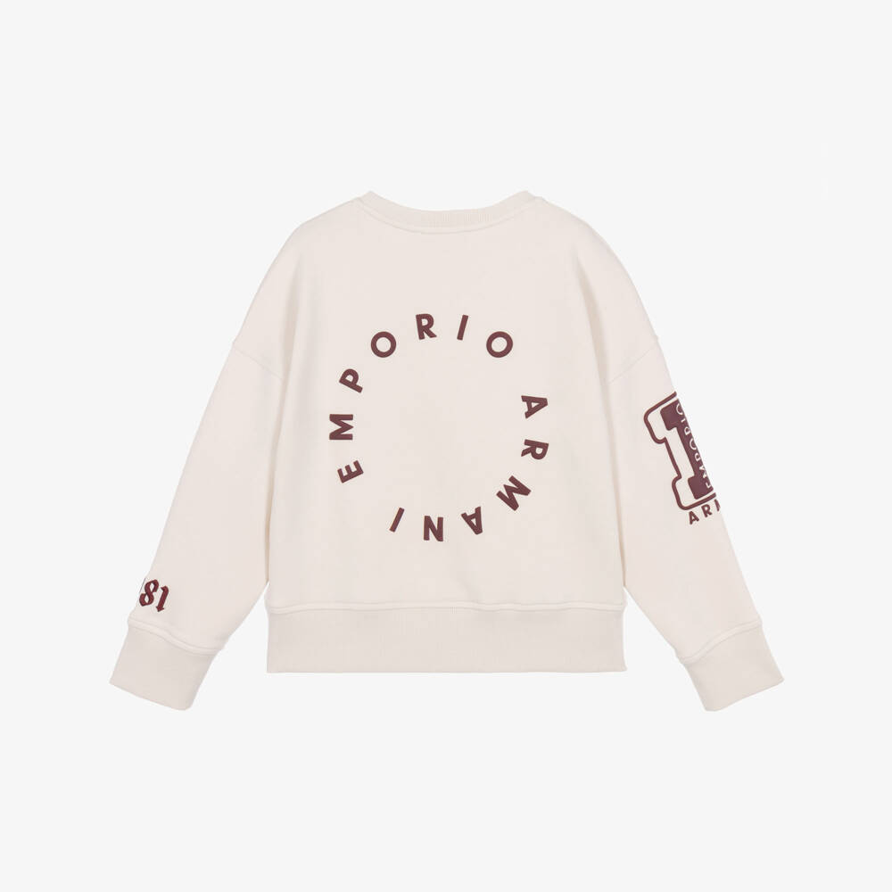 Emporio Armani-Boys Ivory Varsity Logo Sweatshirt | Childrensalon