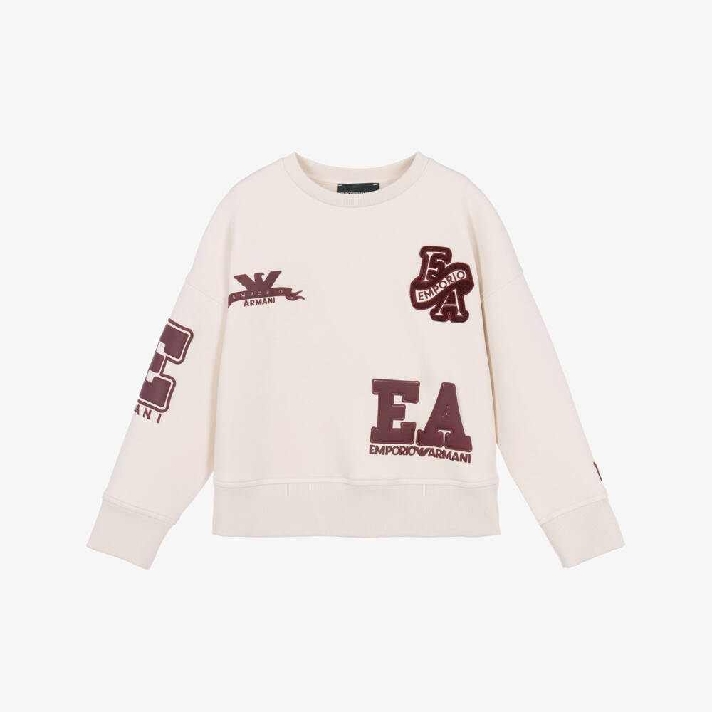 Emporio Armani-سويتشيرت بشعار فارسيتي لون عاجي للأولاد | Childrensalon