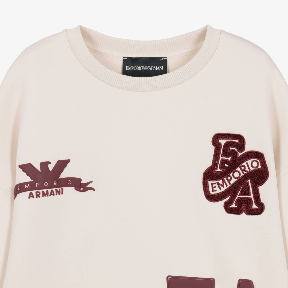 Emporio Armani-Boys Ivory Varsity Logo Sweatshirt | Childrensalon