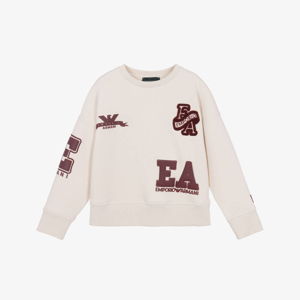 Emporio Armani-Boys Ivory Varsity Logo Sweatshirt | Childrensalon