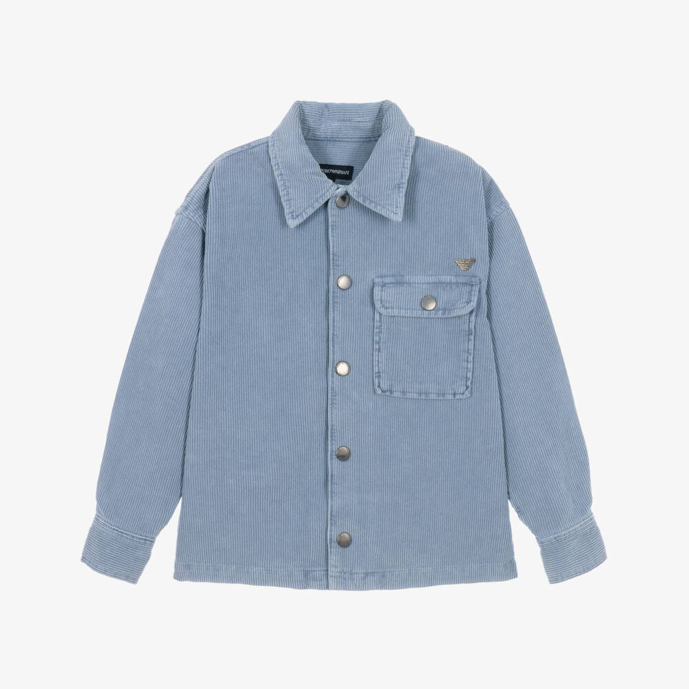 Emporio Armani-Boys Light Blue Corduroy Overshirt | Childrensalon