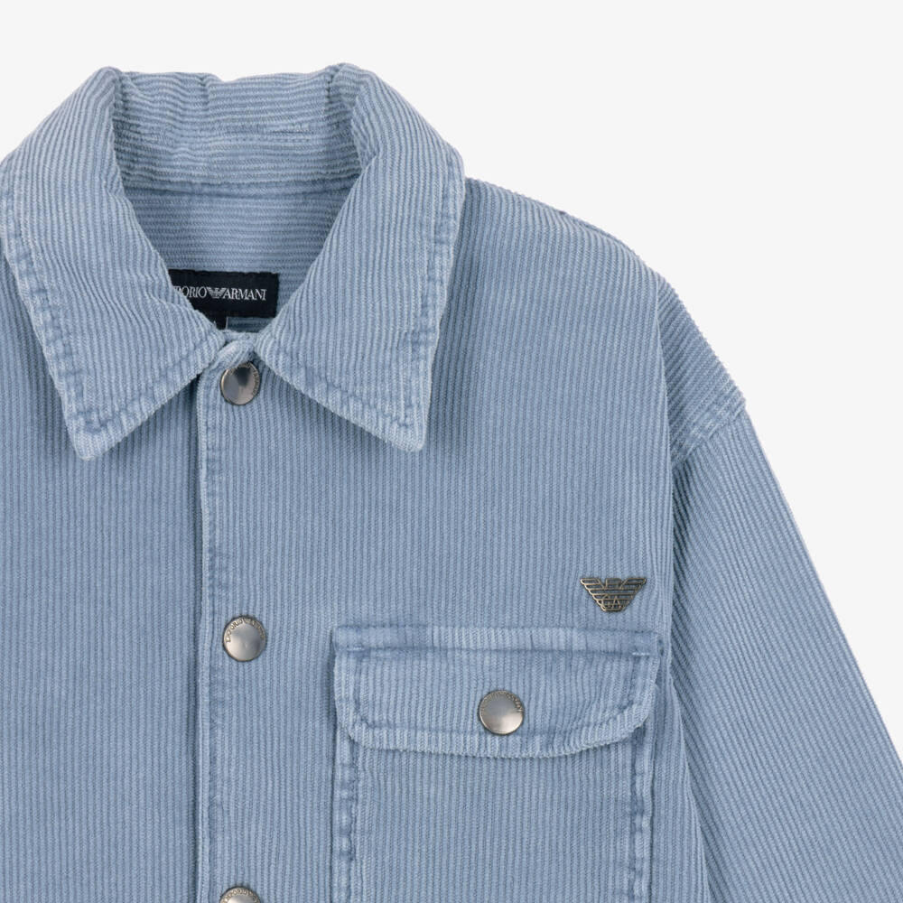 Emporio Armani-Boys Light Blue Corduroy Overshirt | Childrensalon