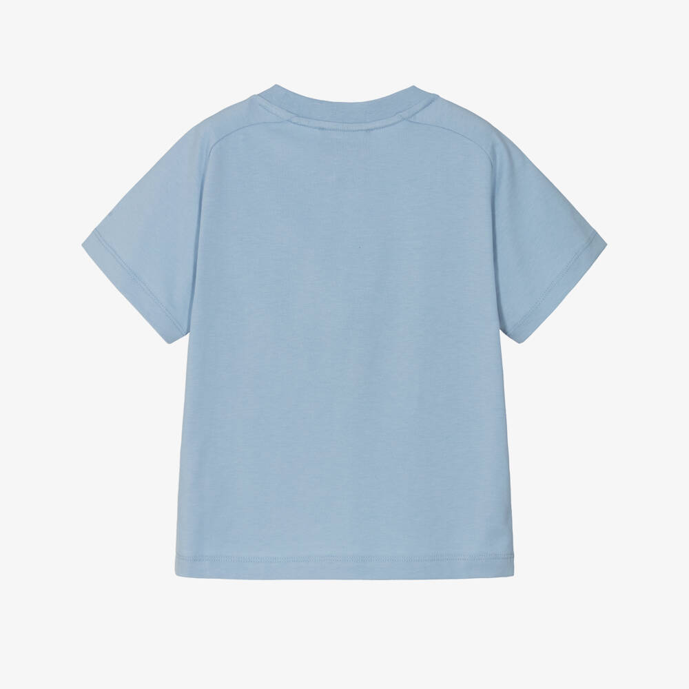 Emporio Armani-Boys Light Blue Cotton T-Shirt with Embroidered Logo Pocket | Childrensalon