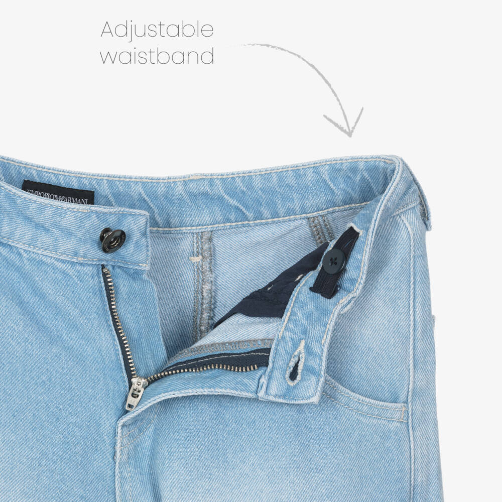 Emporio Armani-Boys Light Blue Denim Jeans with Eagle Logo Badge | Childrensalon