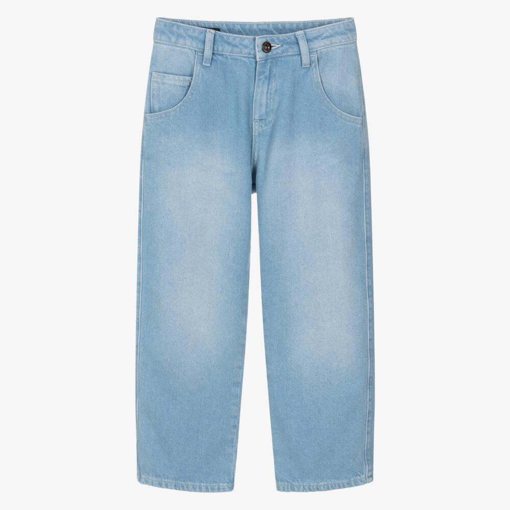 Emporio Armani-Boys Light Blue Denim Jeans with Eagle Logo Badge | Childrensalon