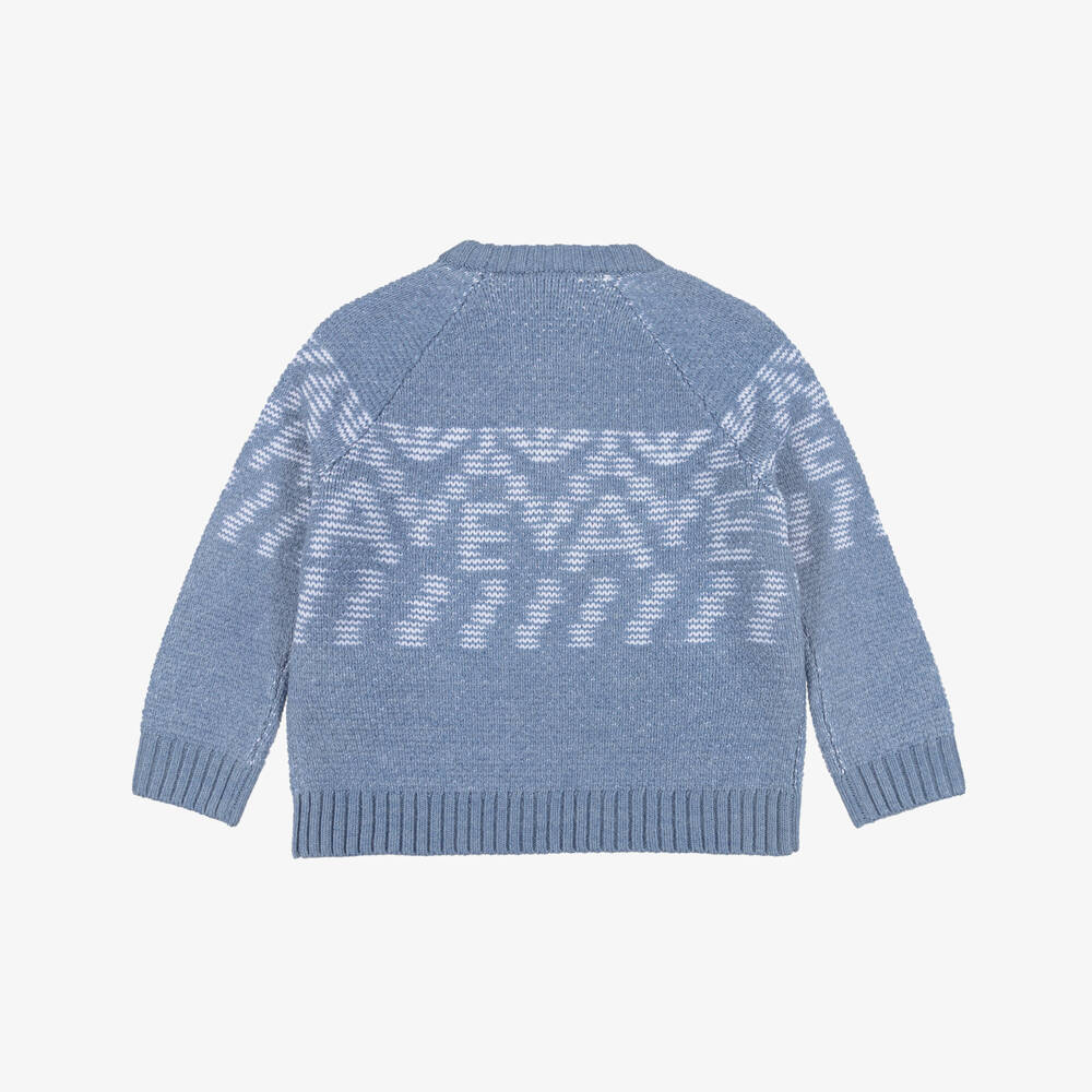 Emporio Armani-Boys Light Blue Jacquard Sweater | Childrensalon