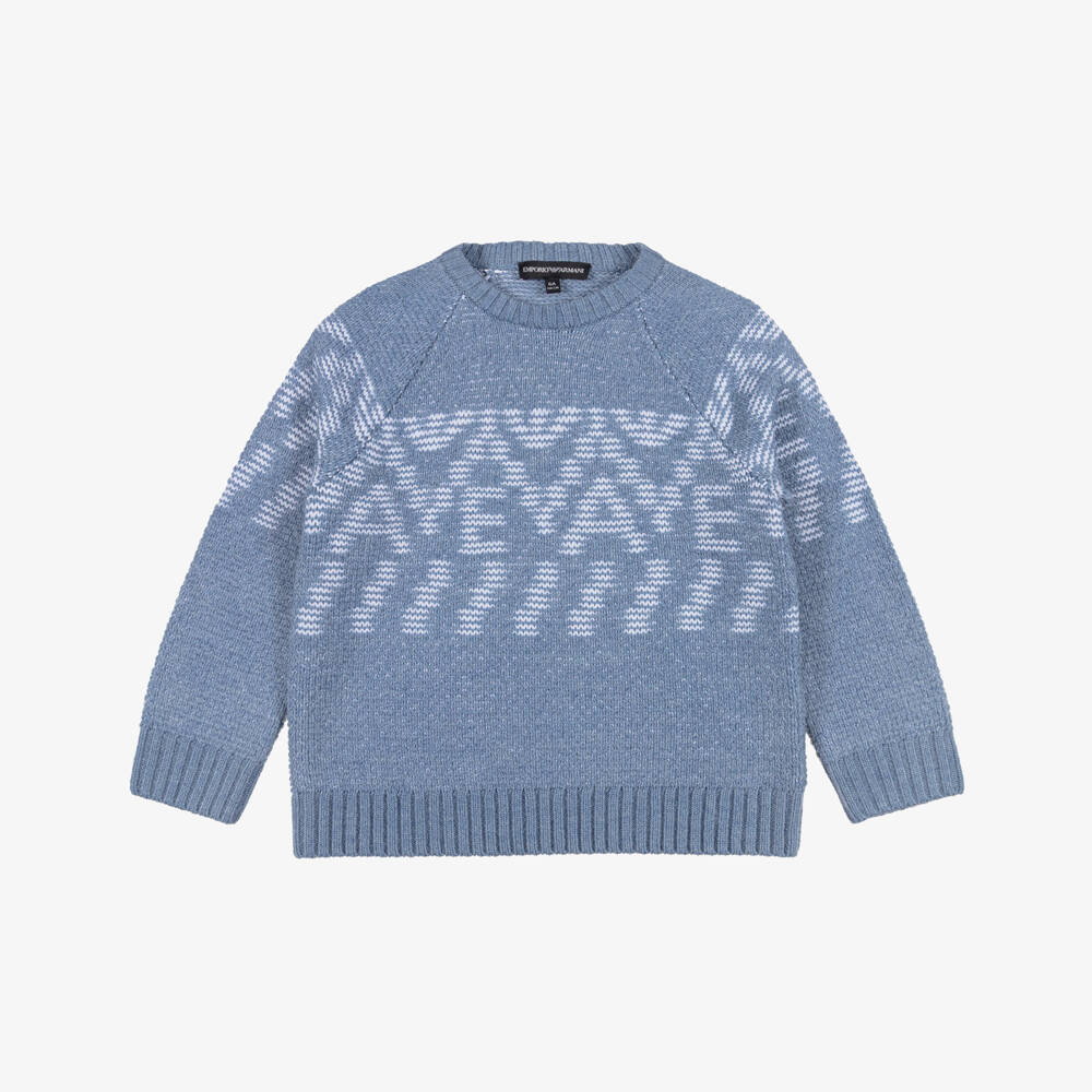 Emporio Armani-Boys Light Blue Jacquard Sweater | Childrensalon