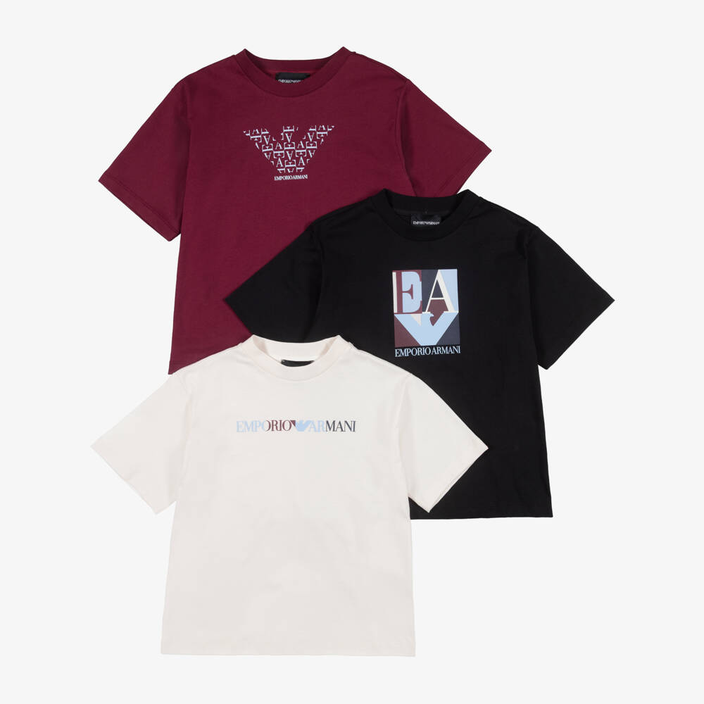 Emporio Armani-Boys Logo Print T-Shirts (3 Pack) | Childrensalon