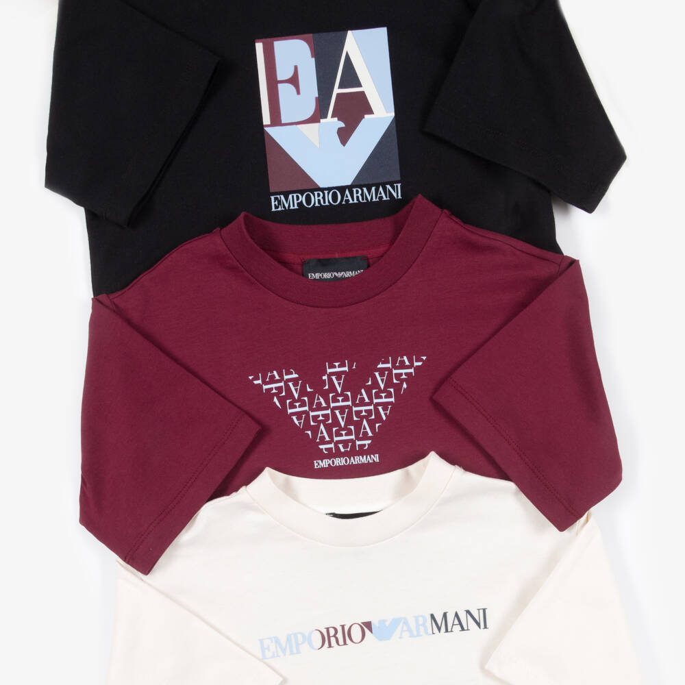 Emporio Armani-Boys Logo Print T-Shirts (3 Pack) | Childrensalon