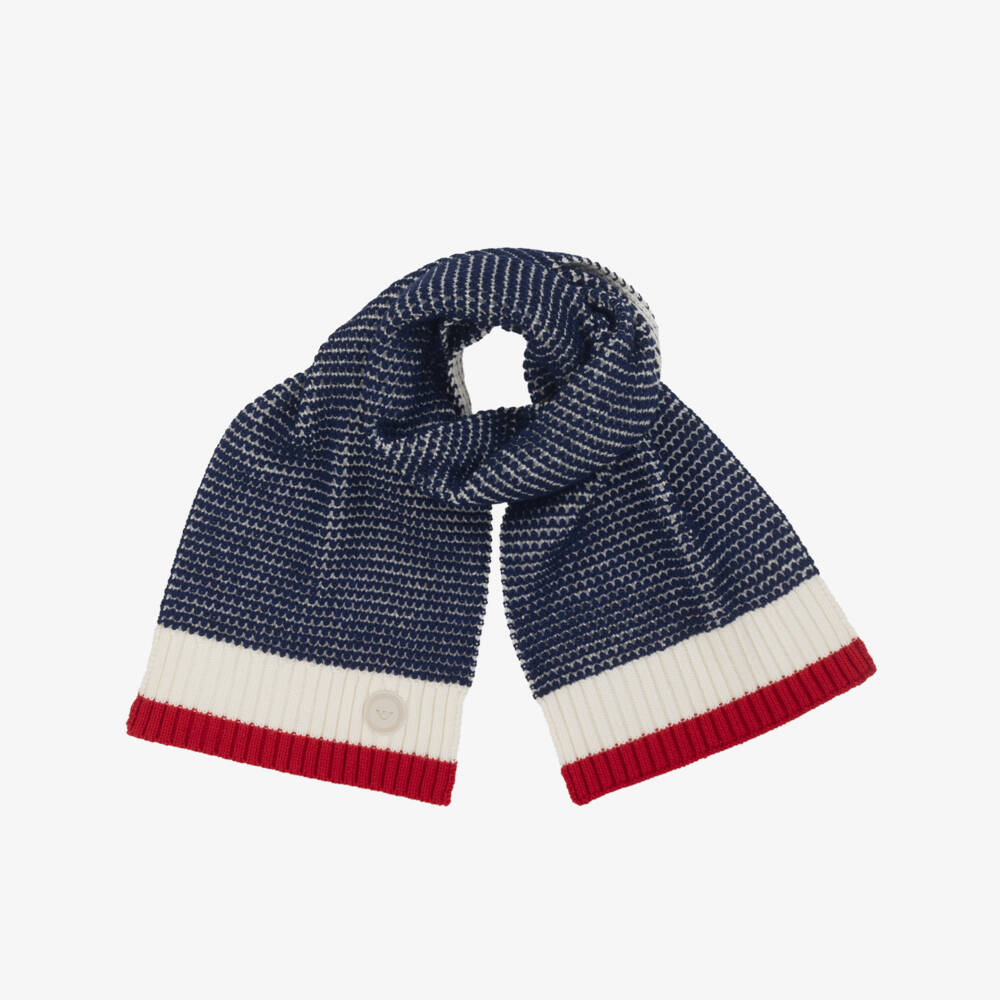 Emporio Armani-Boys Navy Blue Chunky Knit Wool Scarf | Childrensalon