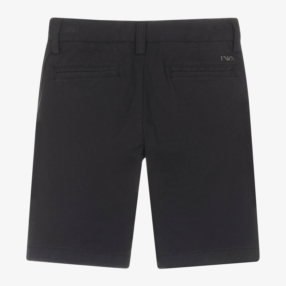 Emporio Armani-Boys Navy Blue Cotton Chino Shorts | Childrensalon