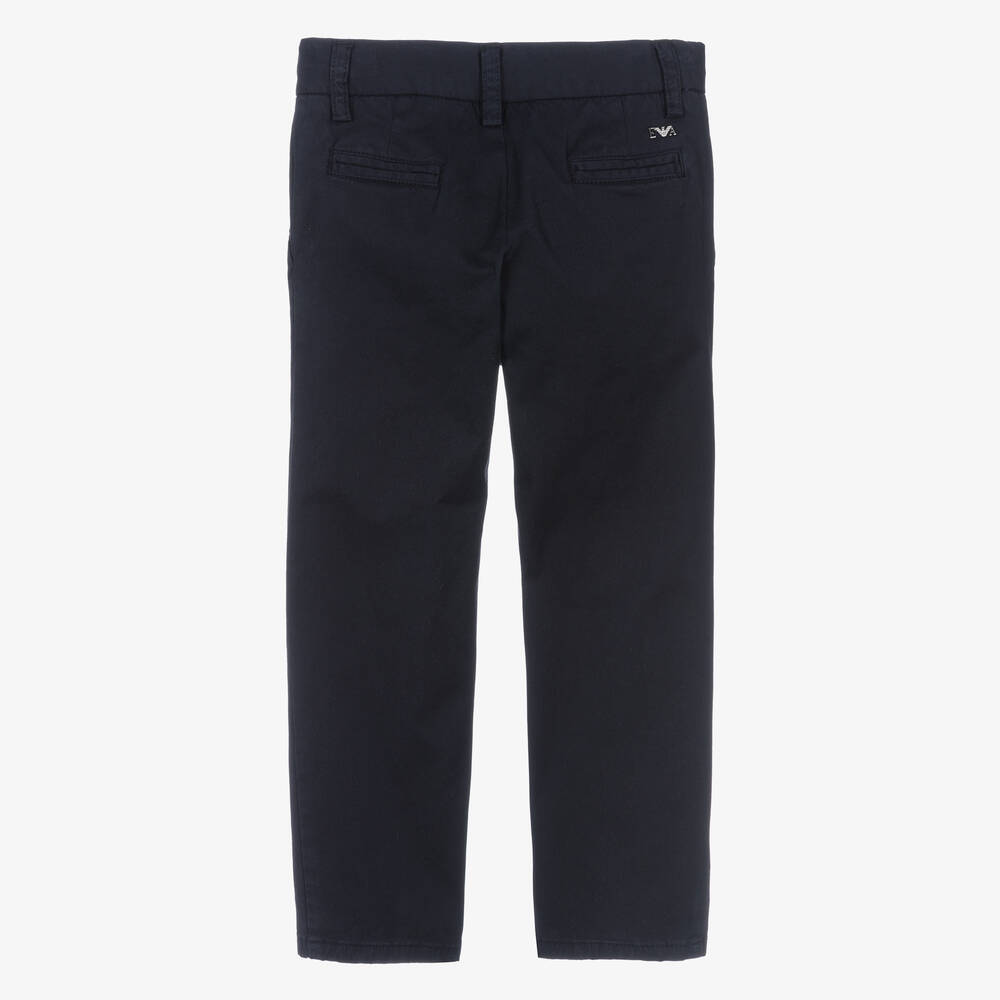 Emporio Armani-Boys Navy Blue Cotton Chino Trousers | Childrensalon