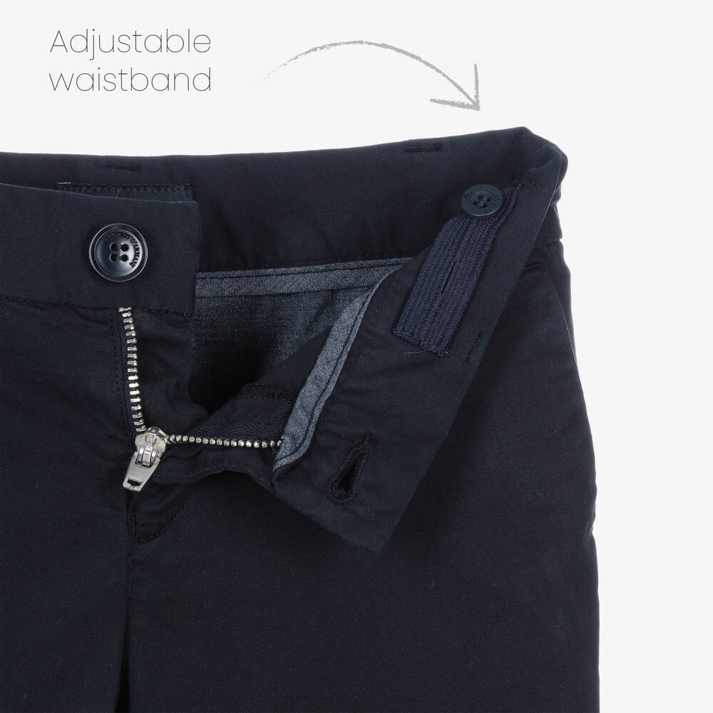 Emporio Armani-Boys Navy Blue Cotton Chino Trousers | Childrensalon