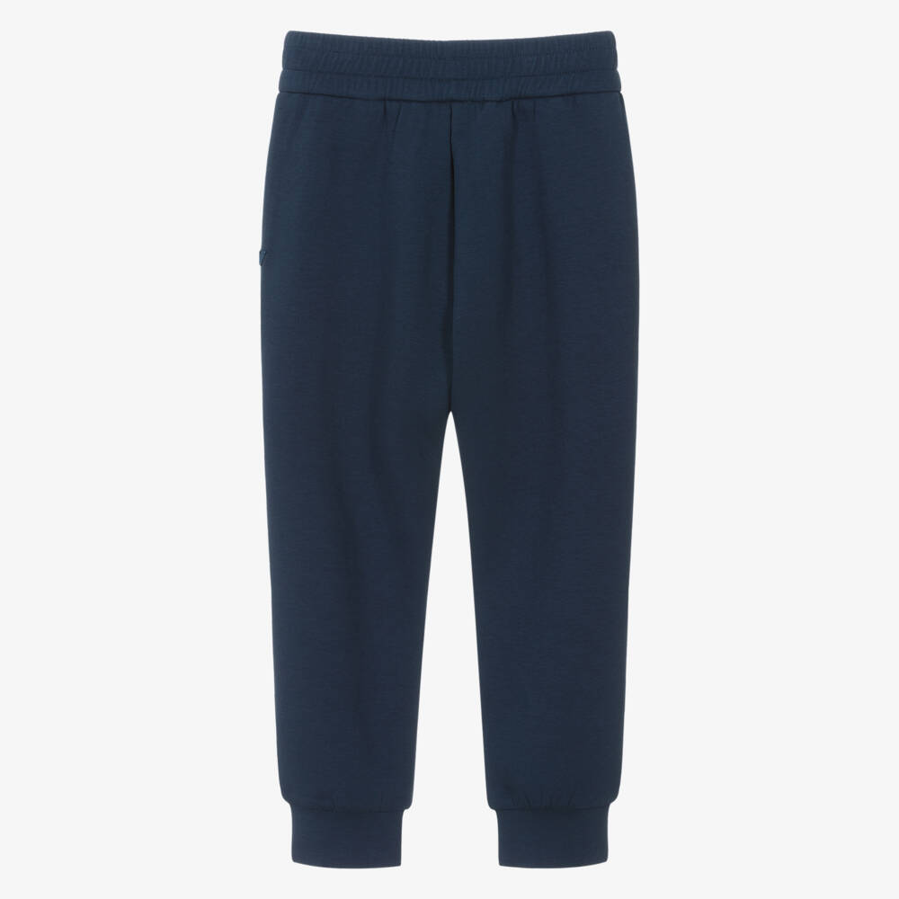Emporio Armani-Boys Navy Blue Cotton Drawstring Joggers | Childrensalon