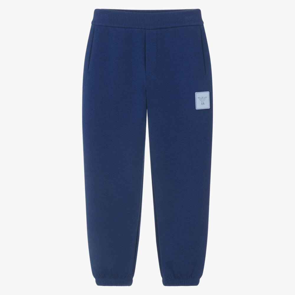Emporio Armani-Boys Navy Blue Cotton Eagle Logo Patch Joggers | Childrensalon