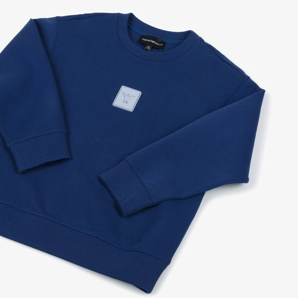 Emporio Armani-Boys Navy Blue Cotton Eagle Logo Patch Sweatshirt | Childrensalon