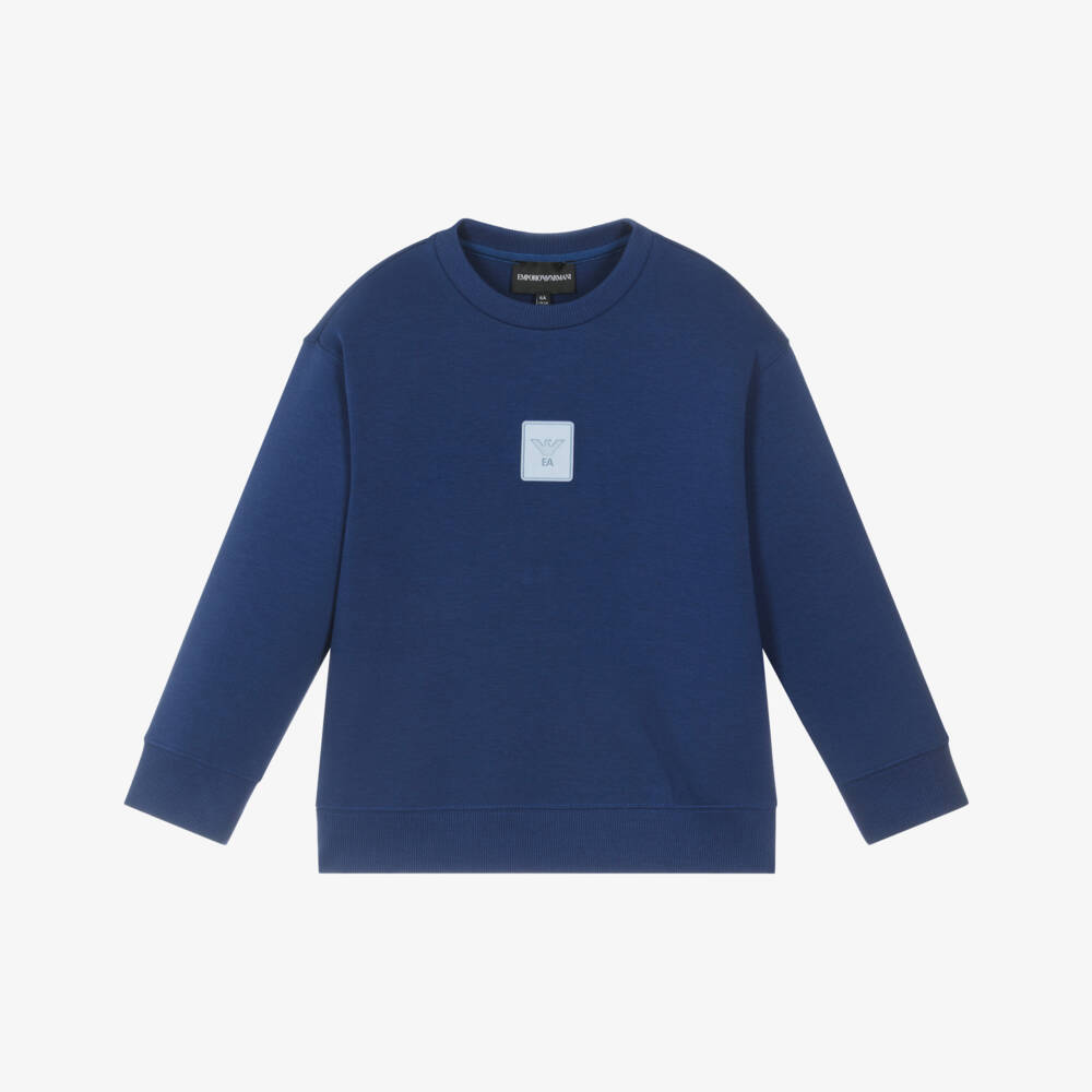 Emporio Armani-Boys Navy Blue Cotton Eagle Logo Patch Sweatshirt | Childrensalon