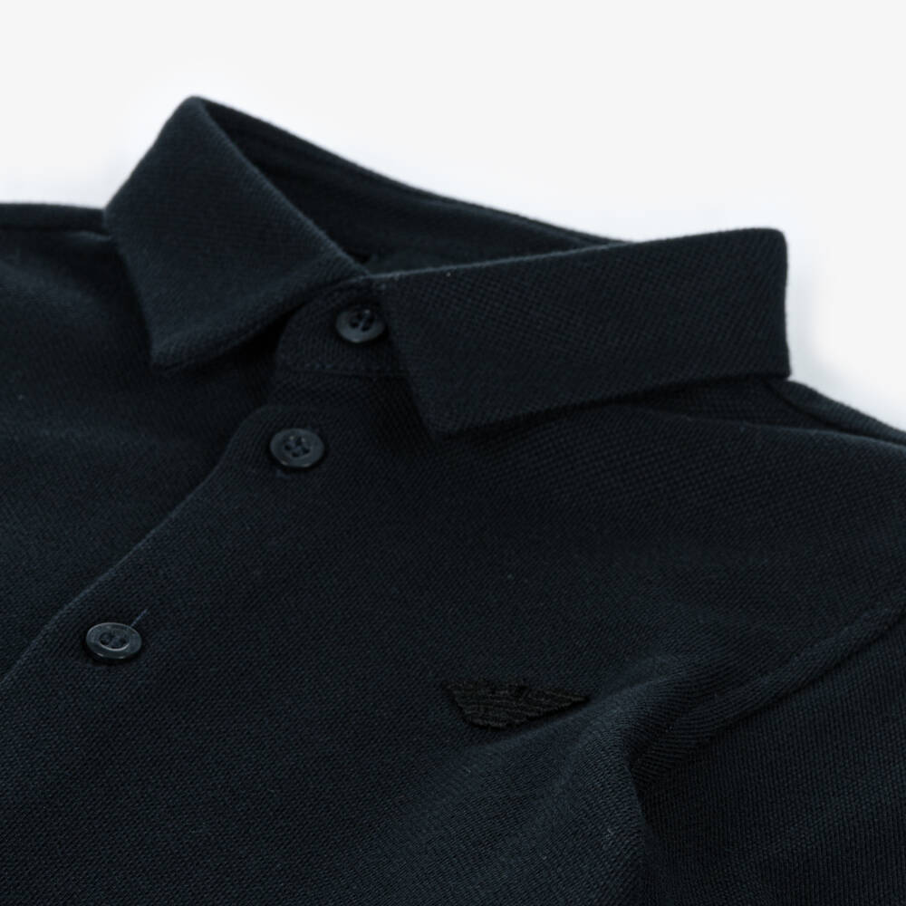 Emporio Armani-Boys Navy Blue Cotton Piqué Shirt | Childrensalon