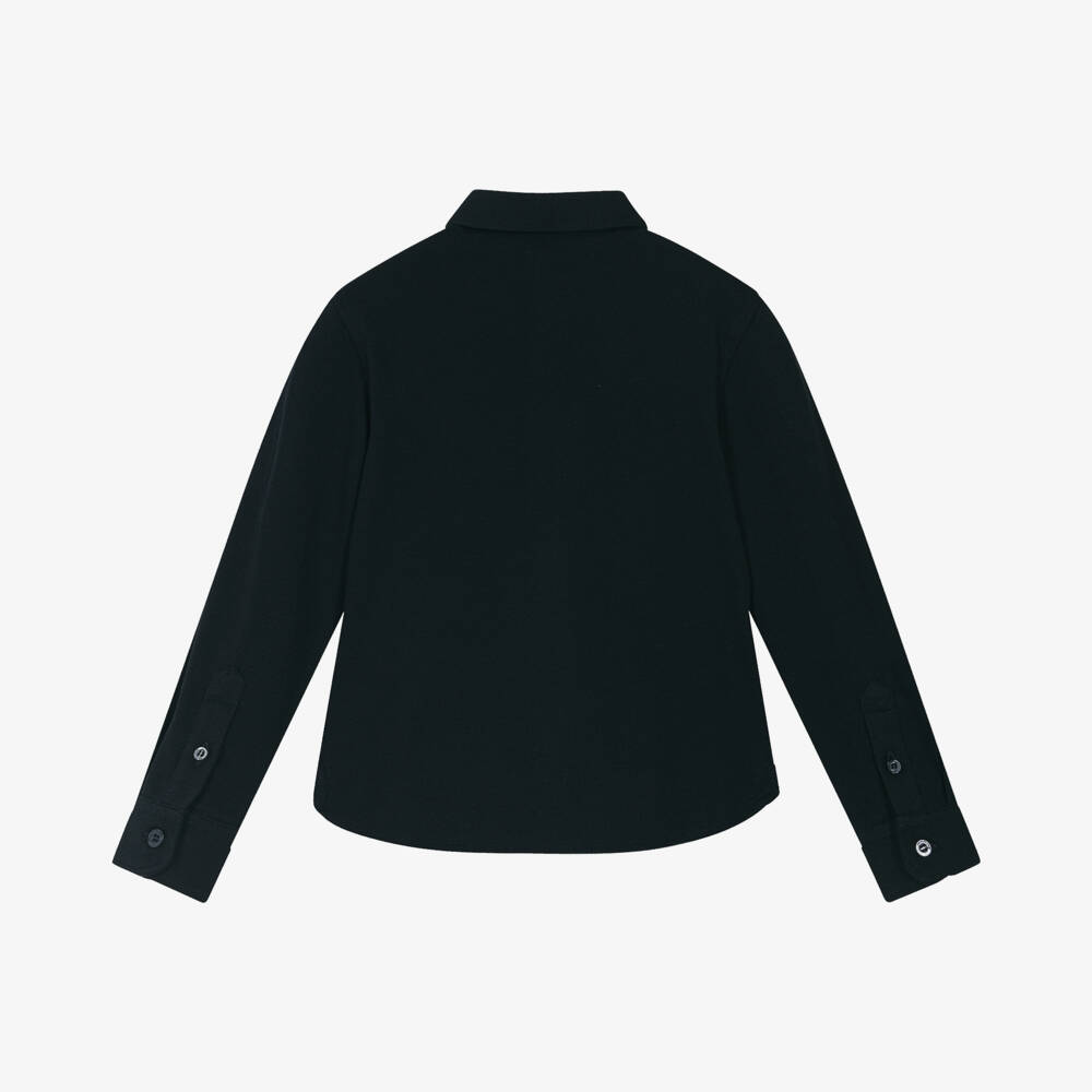 Emporio Armani-Boys Navy Blue Cotton Piqué Shirt | Childrensalon