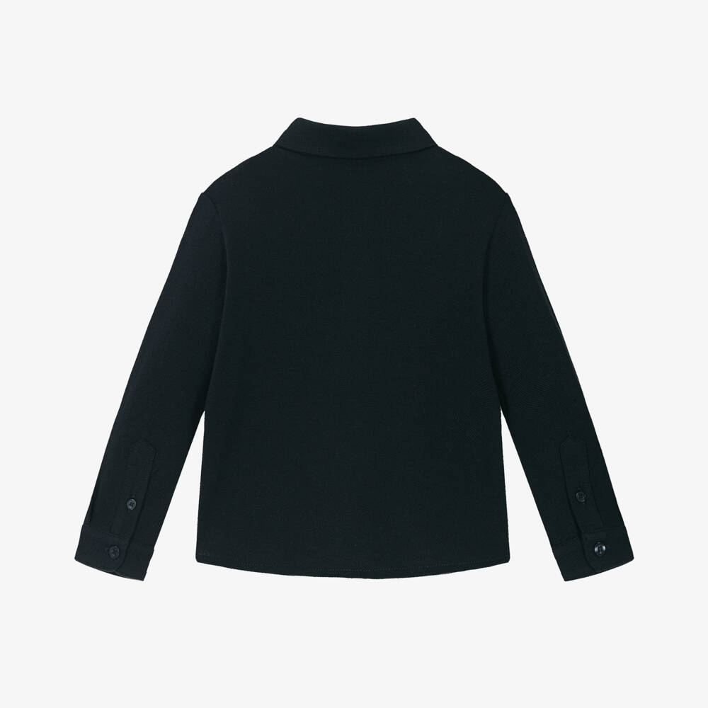 Emporio Armani-Boys Navy Blue Cotton Piqué Shirt | Childrensalon