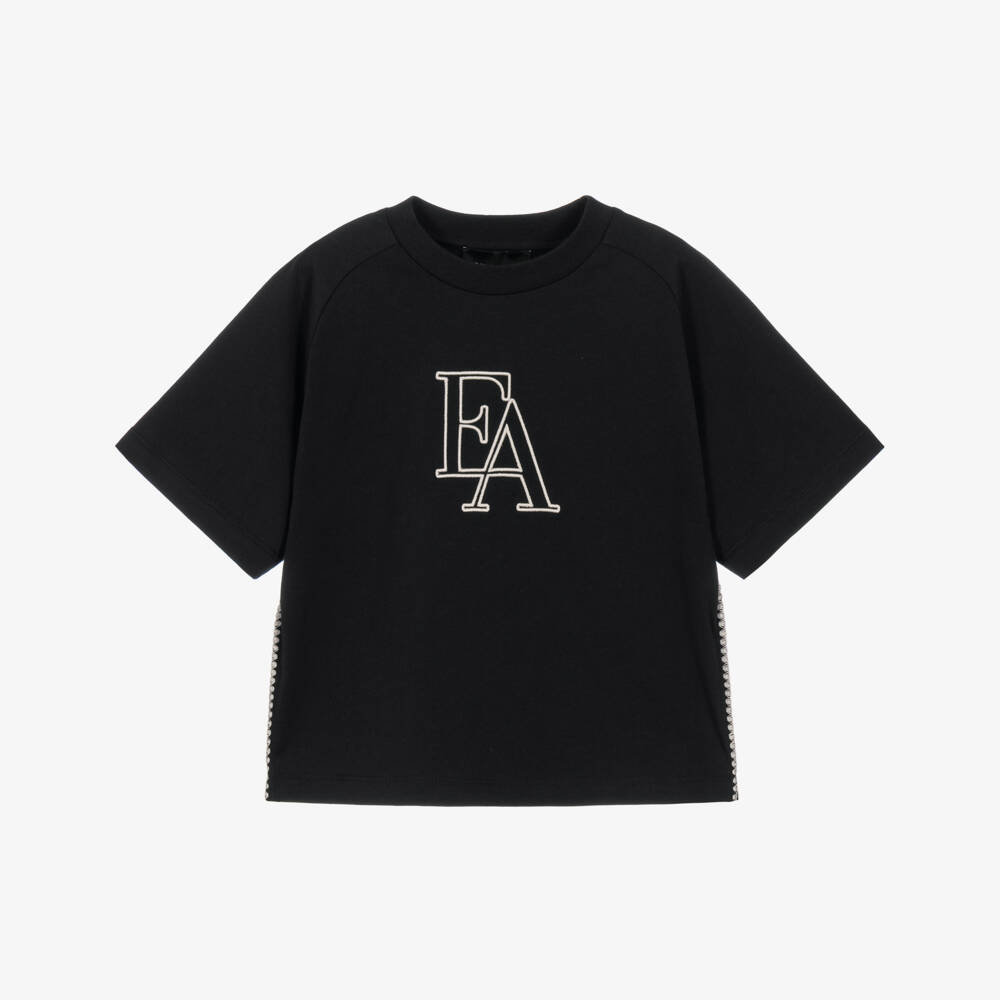 Emporio Armani-Boys Navy Blue Cotton Raglan Sleeve T-Shirt | Childrensalon