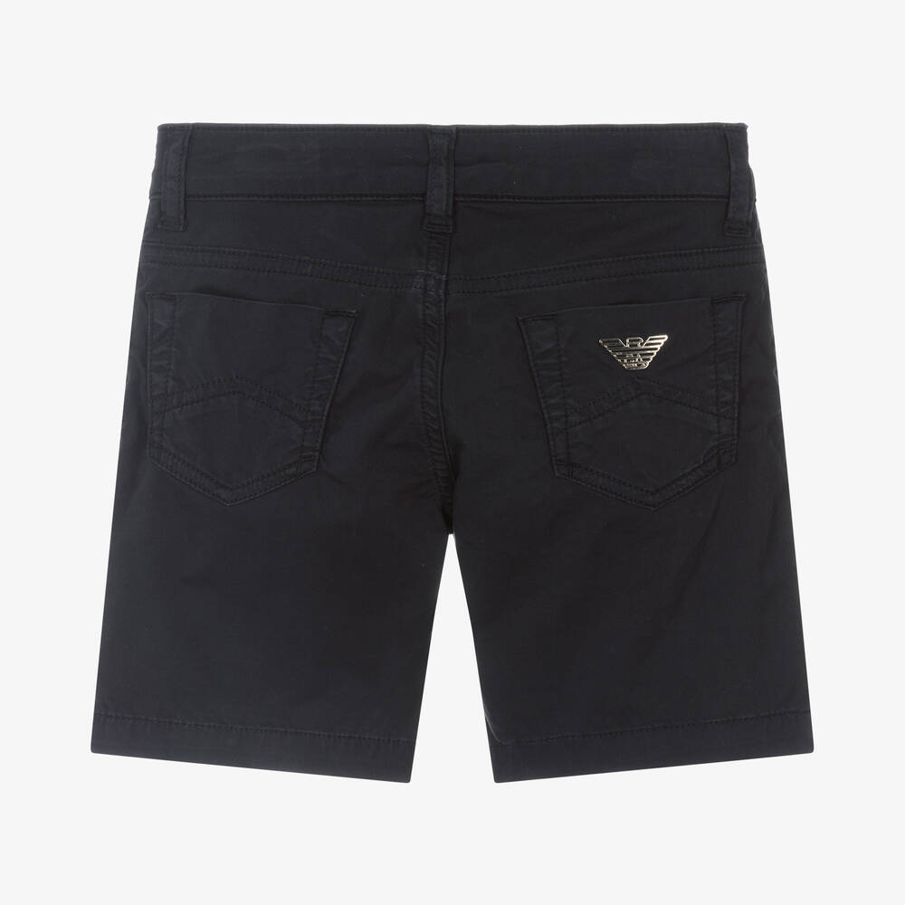 Emporio Armani-Boys Navy Blue Cotton Shorts | Childrensalon