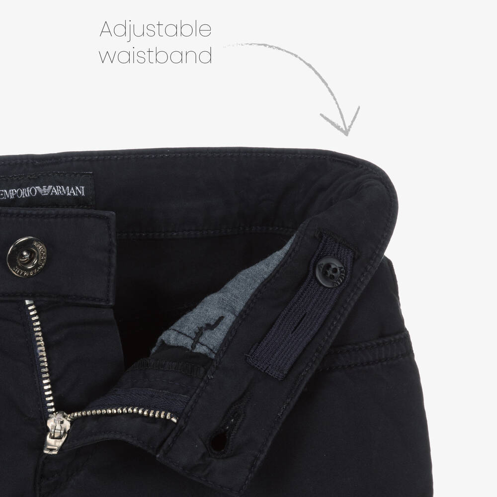 Emporio Armani-Boys Navy Blue Cotton Shorts | Childrensalon