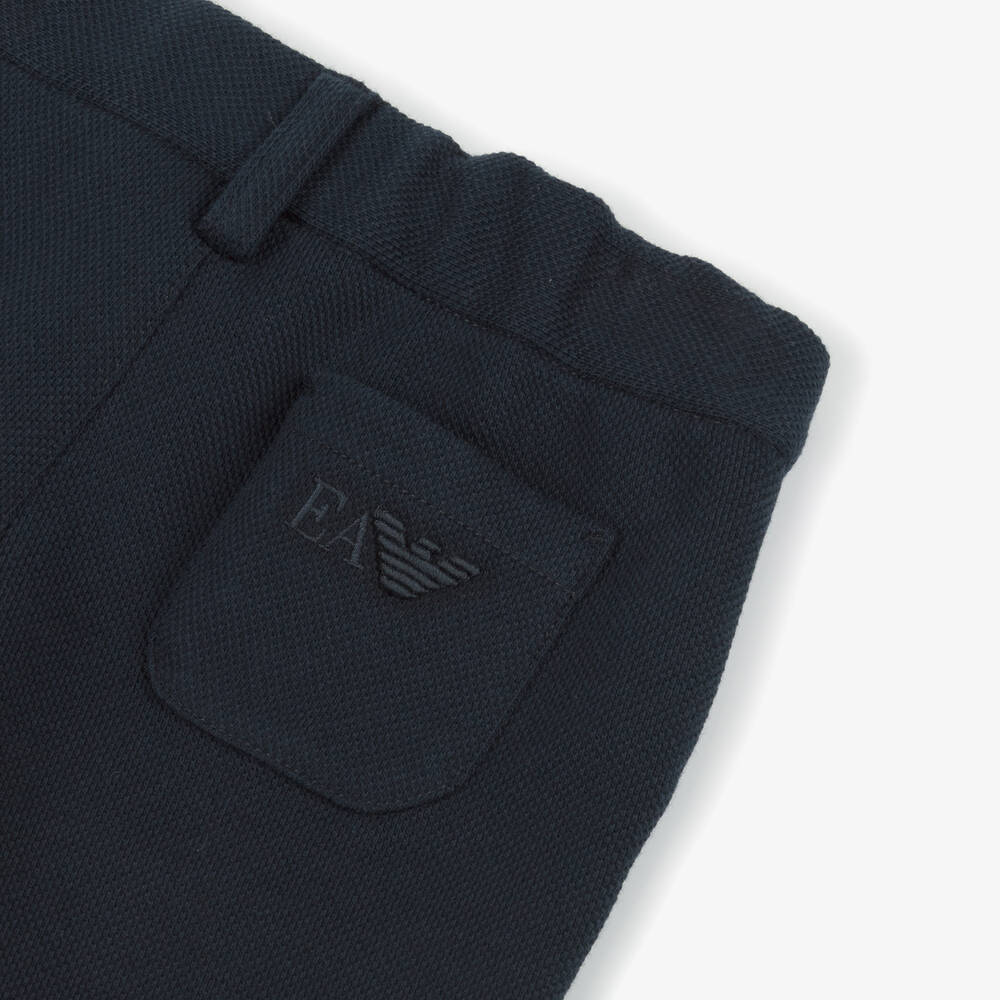 Emporio Armani-Boys Navy Blue Cotton Shorts | Childrensalon