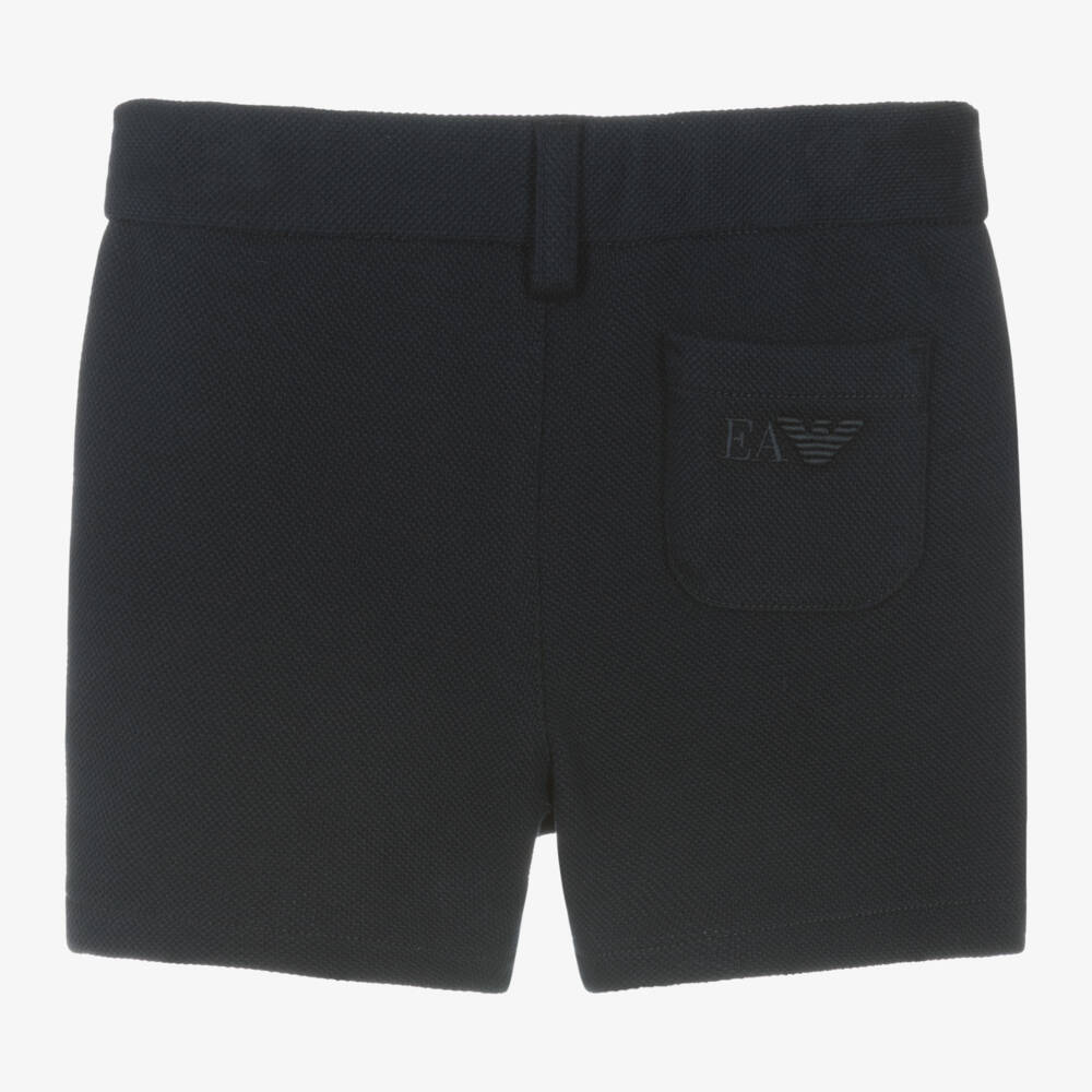 Emporio Armani-Boys Navy Blue Cotton Shorts | Childrensalon