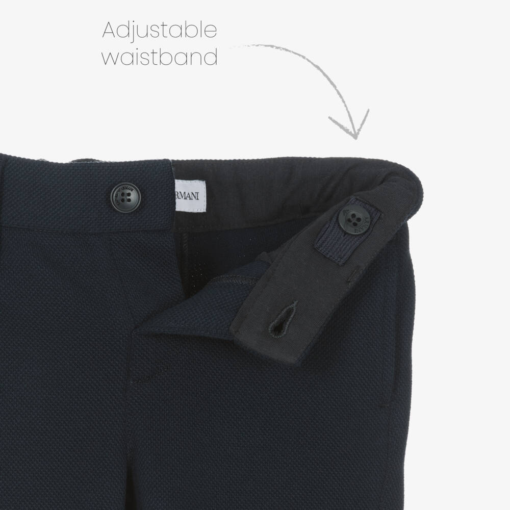 Emporio Armani-Boys Navy Blue Cotton Shorts | Childrensalon