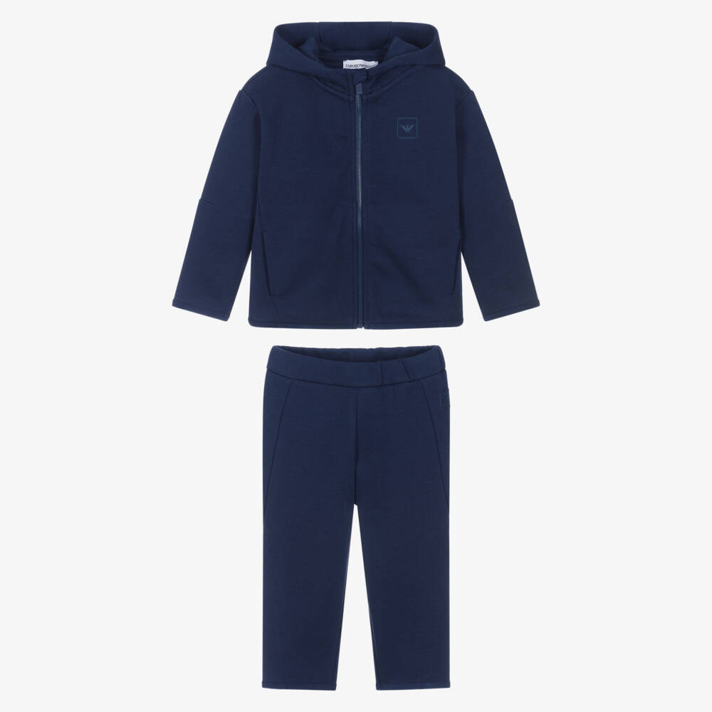Emporio Armani-Boys Navy Blue Cotton Tracksuit with Chevron Ribbon Trim | Childrensalon