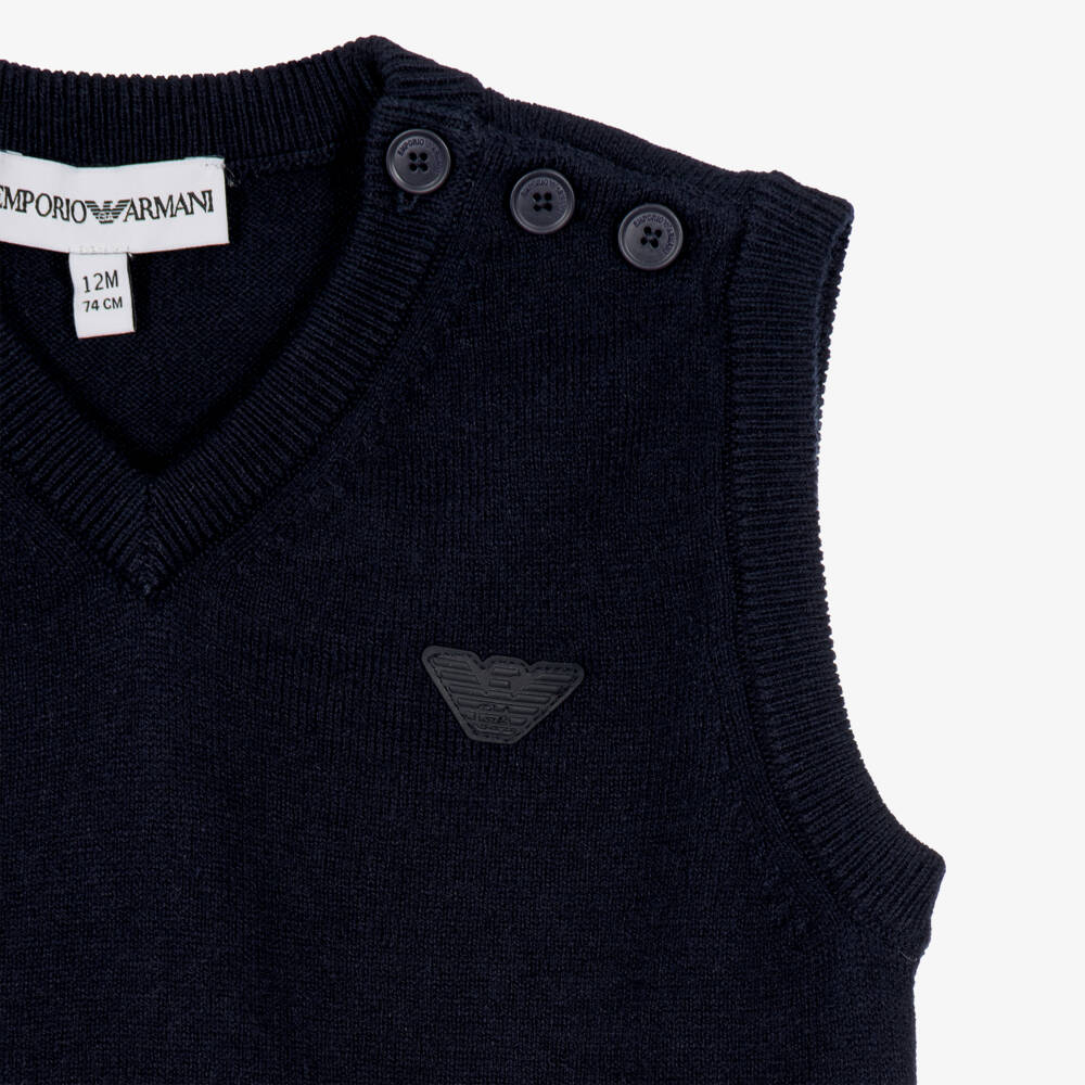 Emporio Armani-Boys Navy Blue Cotton & Wool Knit Slipover | Childrensalon