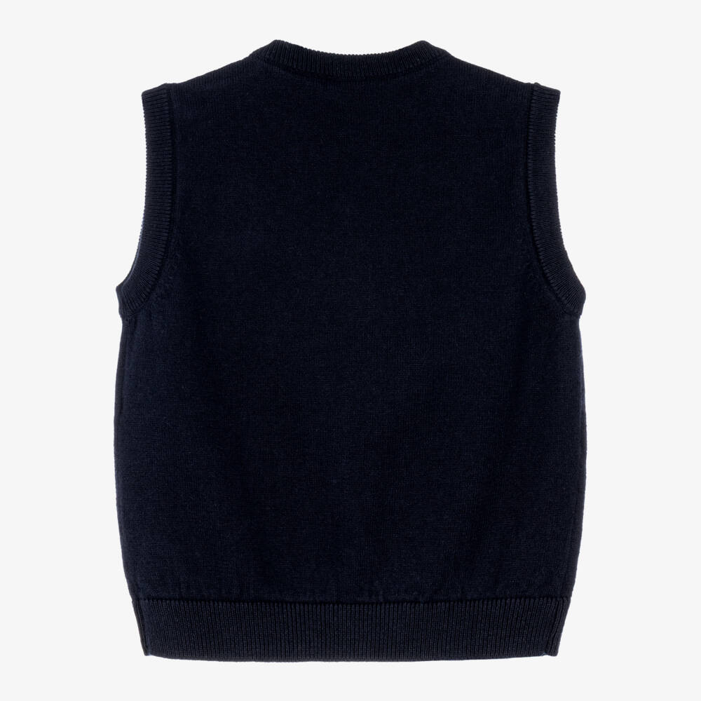 Emporio Armani-Boys Navy Blue Cotton & Wool Knit Slipover | Childrensalon
