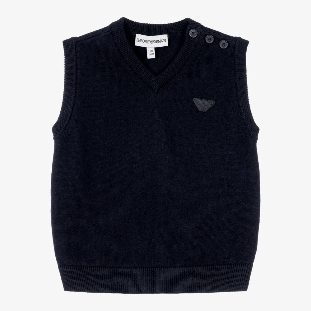 Emporio Armani-Boys Navy Blue Cotton & Wool Knit Slipover | Childrensalon