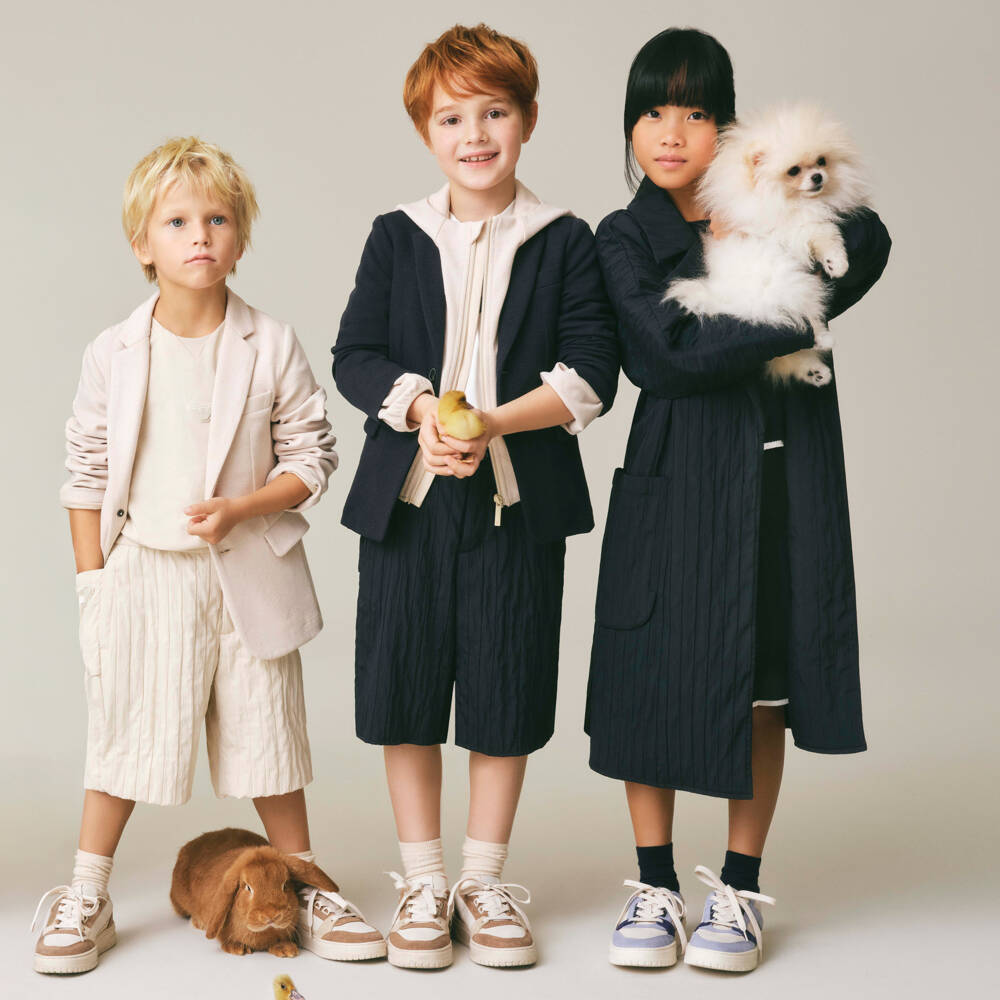 Emporio Armani-Boys Navy Blue Eagle Logo Jacquard Jersey Blazer | Childrensalon