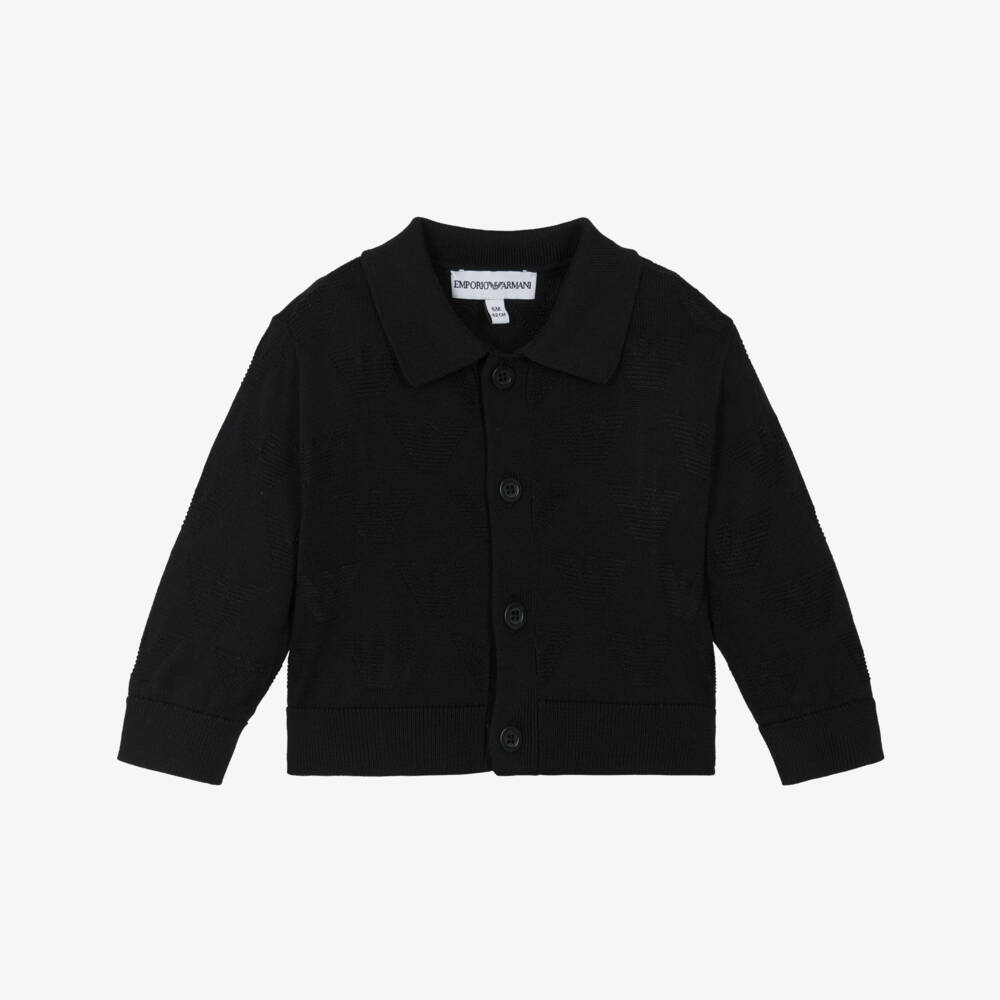 Emporio Armani-Boys Navy Blue Eagle Logo Knit Cardigan | Childrensalon