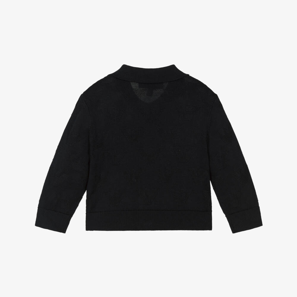 Emporio Armani-Boys Navy Blue Eagle Logo Knit Cardigan | Childrensalon