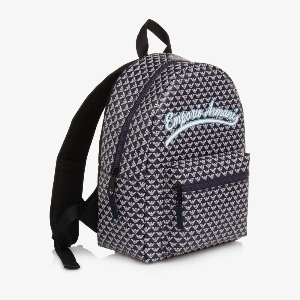 Emporio Armani-Boys Navy Blue Eagle Logo Print Backpack (39cm) | Childrensalon