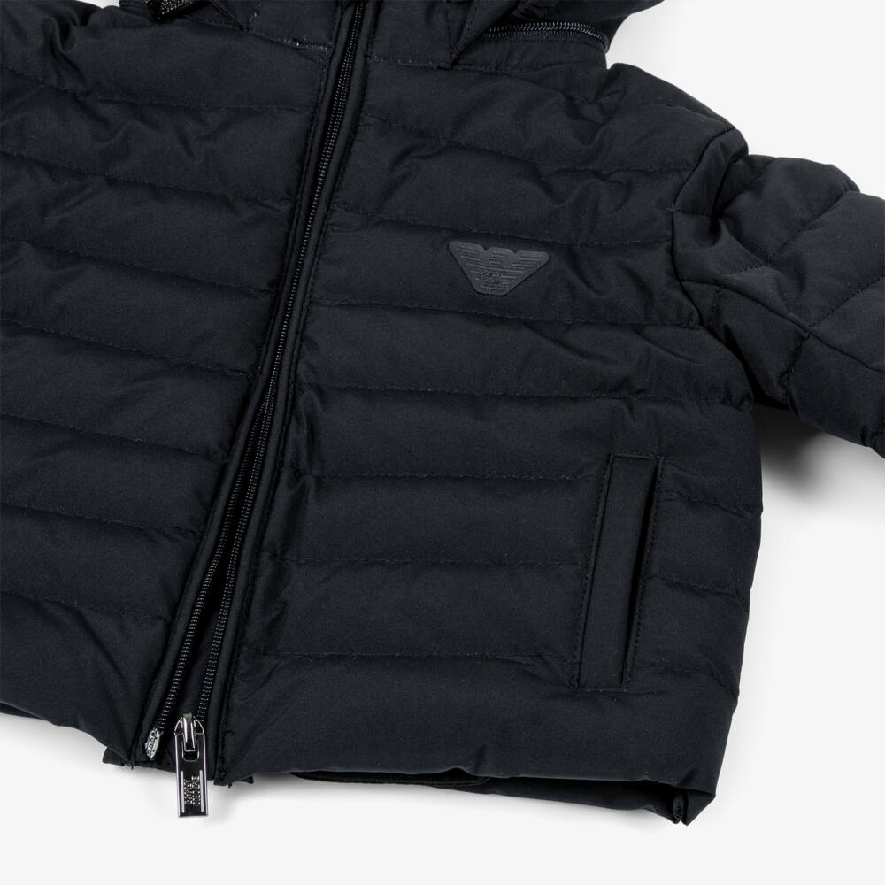 Emporio Armani-جاكيت بهودي وشعار النسر مبطن لون كحلي للأولاد الرضع | Childrensalon