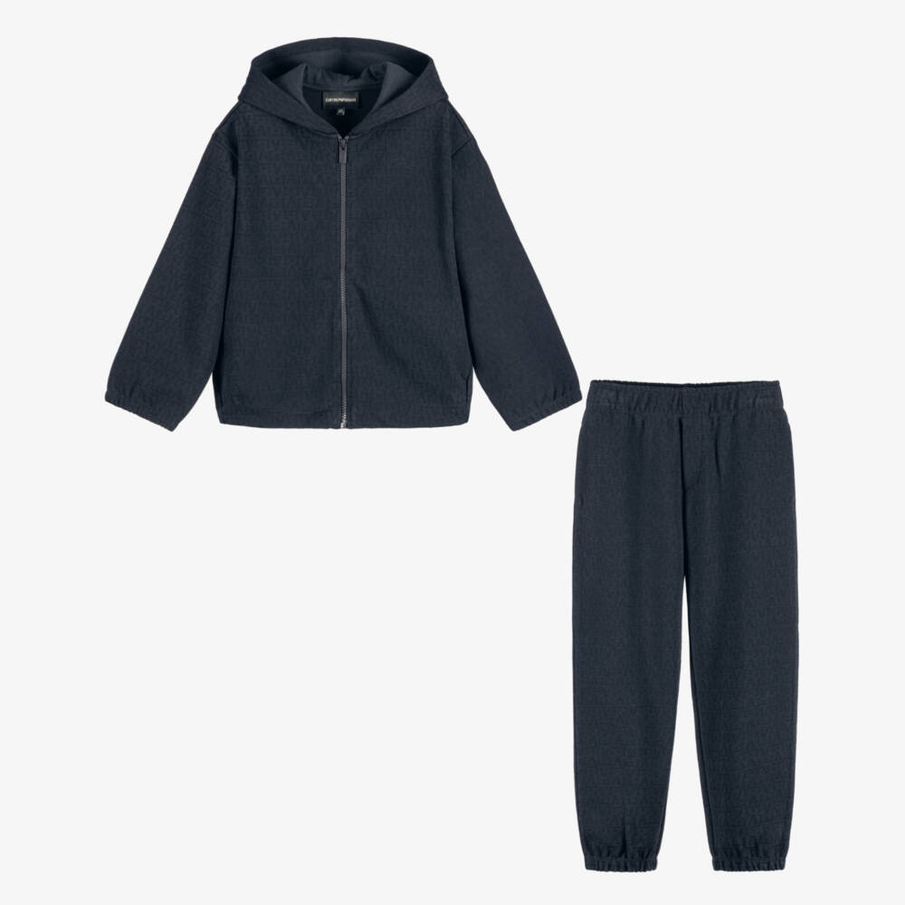 Emporio Armani-Boys Navy Blue Jacquard Tracksuit | Childrensalon