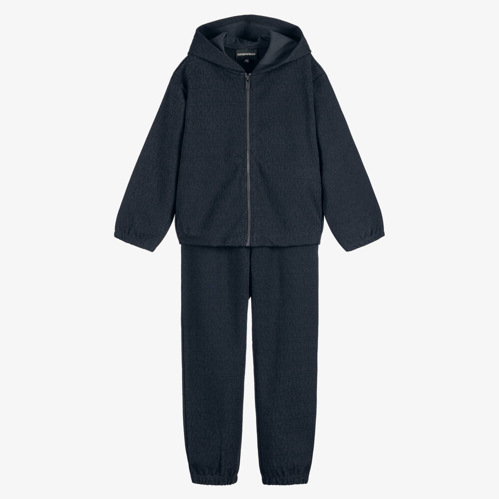 Emporio Armani-Boys Navy Blue Jacquard Tracksuit | Childrensalon