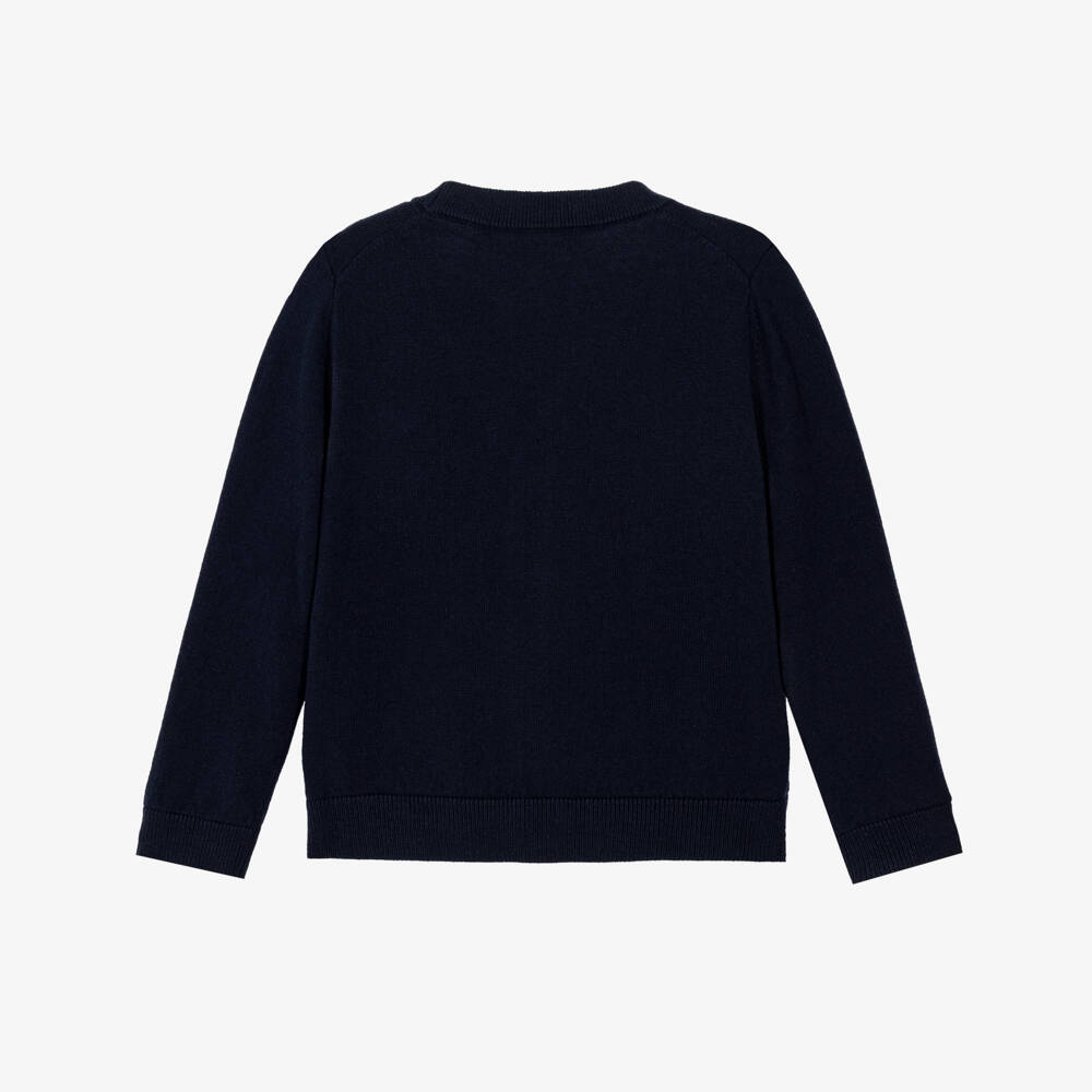 Emporio Armani-Boys Navy Blue Knitted Cardigan with Eagle Motif | Childrensalon