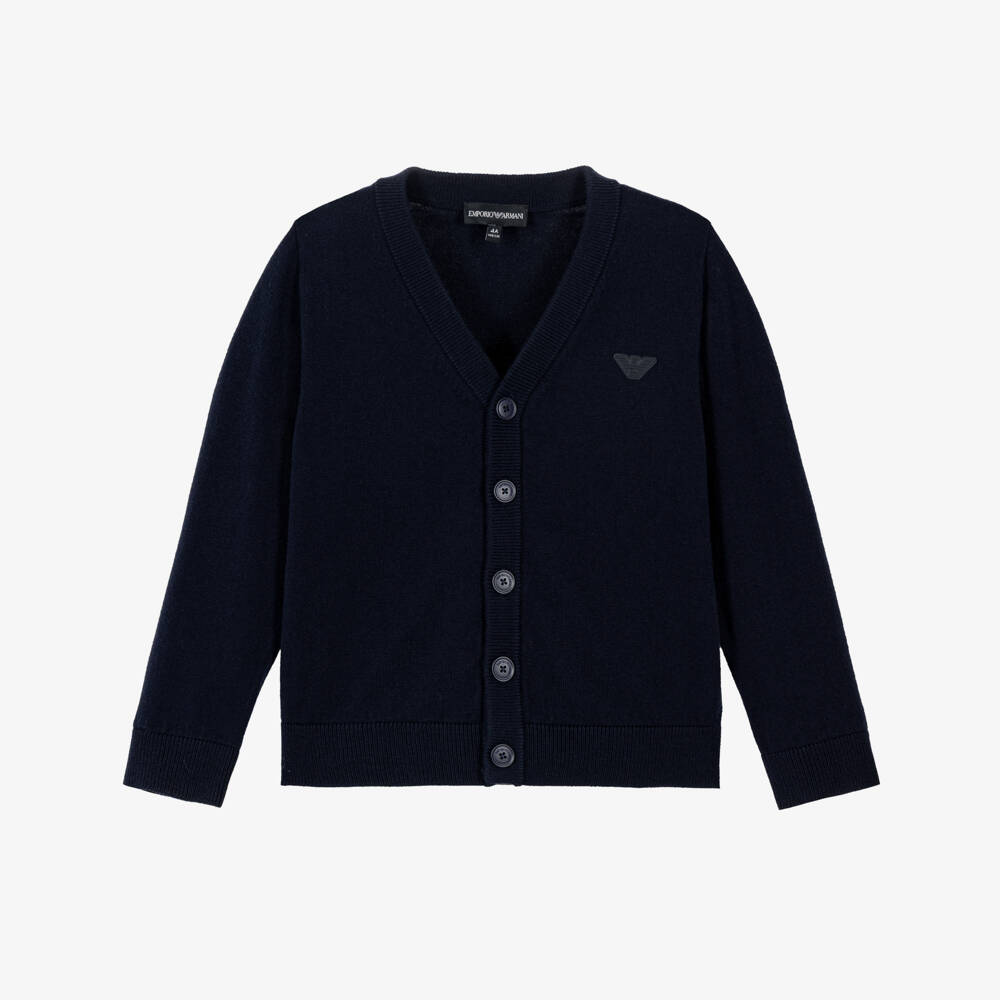 Emporio Armani-Boys Navy Blue Knitted Cardigan with Eagle Motif | Childrensalon